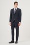 Men's Navy Blue Woolen Trend Plaid Slim Fit Pointed Collar Suit - 4