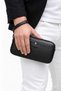 Men's Black Two-Compartment Luxury Handbag with Belt