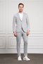 Men's Gray Polyviscon Trend Knitted Striped Slim Fit Mono Collar Suit - 3