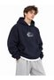 Men's Navy Blue Earth 3 Thread Raster Hooded Kangaroo Pocket Oversize Casual Hoodie Sweatshirt - 2