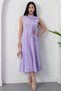 High Collar Dress with Ribbon on the Collar Midi Length Dress Esp058 - 3