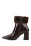 Women's Brown Patent Leather Zippered Thick Heeled Boots - 6