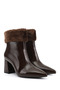 Women's Brown Patent Leather Zippered Thick Heeled Boots - 5