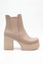 Women's Special Design Platform Heeled Double Elastic Beige Chelsea Boots