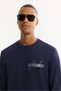 Men's Navy Blue Crew Neck Cotton Bi-Stretch Printed Regular Fit Sweatshirt A52Y1260 - 7