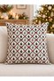 Christmas Pine Tree and Kokina Patterned Velvet Cushion Cover Cream 43X43 cm