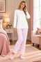 Mecit 6362 pink 100% cotton full button plus size women's pajama set