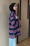 Women's Combed Cotton Fabric Letter Printed Crew Neck Striped Tunic 3261 Navy Blue - 5