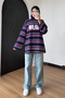Women's Combed Cotton Fabric Letter Printed Crew Neck Striped Tunic 390.1 Navy Blue - 7