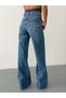 Women's High Waist Buttoned and Ribbed Detailed Wide Leg Jeans - 3