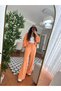 Women's Orange Velvet Soft Top and Bottom Tracksuit Set with Zipper Pockets - 8