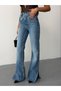Women's High Waist Cross-Buttoned Wide Leg Jeans with Slits - 3