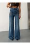 Women's High Waist Buttoned and Ribbed Detailed Wide Leg Jeans