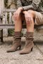 Women's Pointed Toe Gathered Suede Look Thick Heeled Boots Korin Toprak Suede