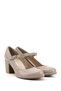 Women/Girls Beige Blunt Toe Medium Thick Heeled Genuine Leather Shoes - 5