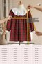 Girl's Red College Plaid Long Sleeve Lace Detailed Ruffled Christmas Dress and Bandana Set - 4