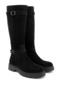 Women's Black Suede Zippered Rubber Sole Genuine Leather Boots - 5