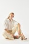 Women/Girls Beige Blunt Toe Medium Thick Heeled Genuine Leather Shoes - 4
