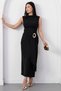 Oval Collar Buckle Slit Atlas Dress K-262698 - 5