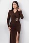 Double-Breasted Collar, Waist Buckle, Long Sleeve Dress K-262671 - 2