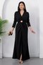 V-Neck Slit Buckled Long Sleeve Dress K-262739 - 4