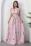 Halter neck floral dress with corsage k-262604 - 6
