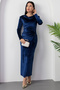 Degaje Yaka Shoulder Shoulder Pad Piece Long Sleeve Velvet Dress 2025-4397 - 4