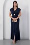 V-Neck Dress with Waist Buckle and Slit K-252618