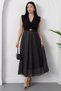 Double-Breasted Collar Belted Polka Dot Chiffon Dress Grs3911 - 3