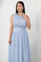 Crew Neck Waist Gathered Chiffon Dress K-261639 - 2