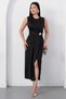 Oval Neckline Side Pleated Buckled Satin Dress K-251633 - 6