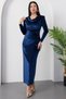 Degaje Yaka Shoulder Shoulder Pad Piece Long Sleeve Velvet Dress 2025-4397 - 6