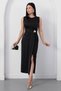 Oval Neckline Side Pleated Buckled Satin Dress K-251633