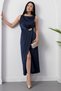 Oval Neckline Waist Buckle Satin Dress Grs3940 - 6