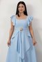 Square Neckline Shoulder and Skirt Ruffle Dress Grs4052 - 2