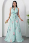 Halter neck floral dress with corsage k-262604