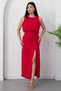 Crew Neck Slit Gathered Satin Dress 26Y200 - 4