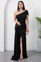 One-Shoulder Shawl Collar Sandy Dress with Buckle at the Waist K-261704 - 3