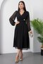 Double-Breasted Neck Buckled Waist Long Sleeve Chiffon Dress 2025-4329