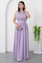 Crew Neck Waist Gathered Chiffon Dress K-261639 - 4