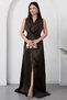 Shirt Collar Waist Knotted Satin Dress K-261737 - 5