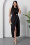 Oval Neckline Waist Buckle Satin Dress Grs3940 - 6