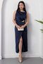 Oval Neckline Waist Buckle Satin Dress Grs3940 - 5