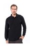 Men's Black Long Sleeve Polo Collar T-Shirt 100% Cotton Ribbed Regular Fit Daily Workwear - 4