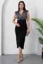Double Breasted Collar Pulpayet Detail Sleeveless Crepe Dress Grs3820 - 4