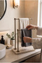 Natural Beige Marble Base Double Handle Antique Gold Metal Towel Holder |   Countertop Bathroom Towel Stand |   25X15 cm