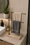 Natural Beige Marble Base Double Handle Antique Gold Metal Towel Holder |   Countertop Bathroom Towel Stand |   25X15 cm - 5
