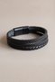 Black Men's Leather Bracelet with Three Rows of Braided Textured Strips - 4