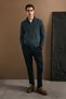 Opulent Wool Blend Zippered High Neck Knitwear Sweater Petrol - 3