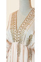 Women's Powder Pink Gold Shawl Pattern Printed Gold Glitter Striped V-Neck Gathered Maxi Cotton Dress / Bohemian Kaftan Dress - 4